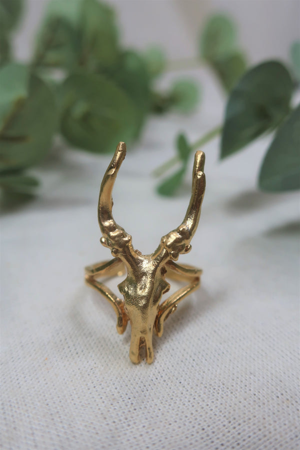 Mystic Deer- Gold plated Brass Ring