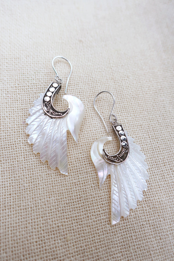 Gilded Wings Mother of Pearl Earrings in 925 Silver by All About Audrey