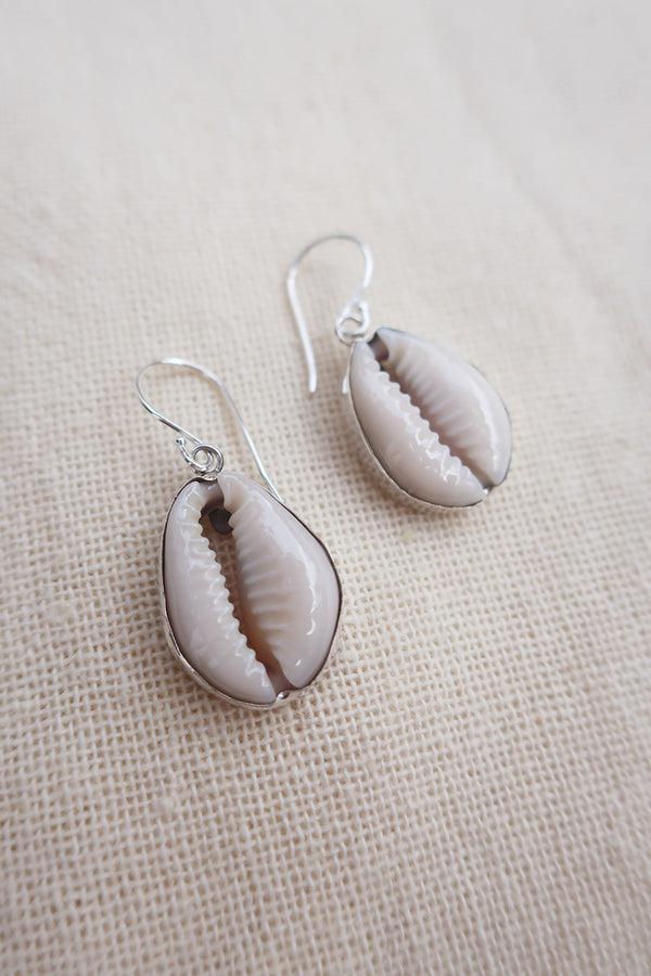 Cowrie Shell Handcrafted Earrings in 925 Silver by All About Audrey