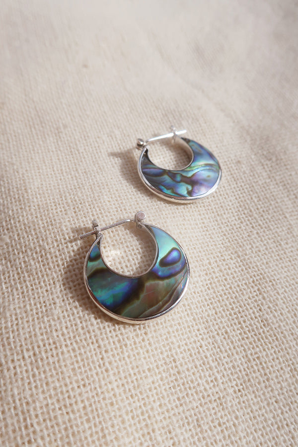 Abalone Crescent Moon Handcrafted Earrings in 925 Silver by All About Audrey