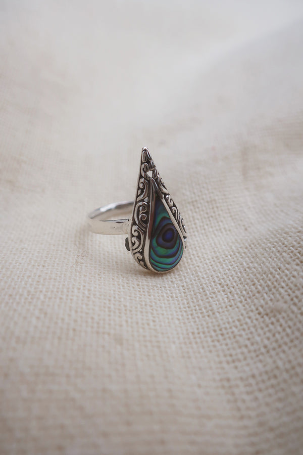 Eternal Teardrop 925 Silver Ring in Abalone by All About Audrey