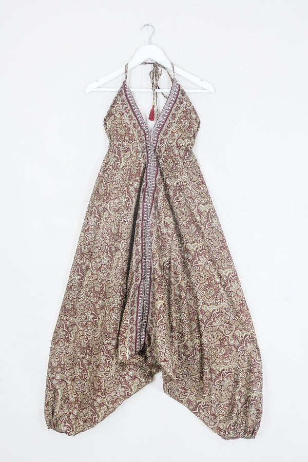 Medusa Harem Jumpsuit - Vintage Sari - Saffron and Cumin Ornate Paisley - S/M