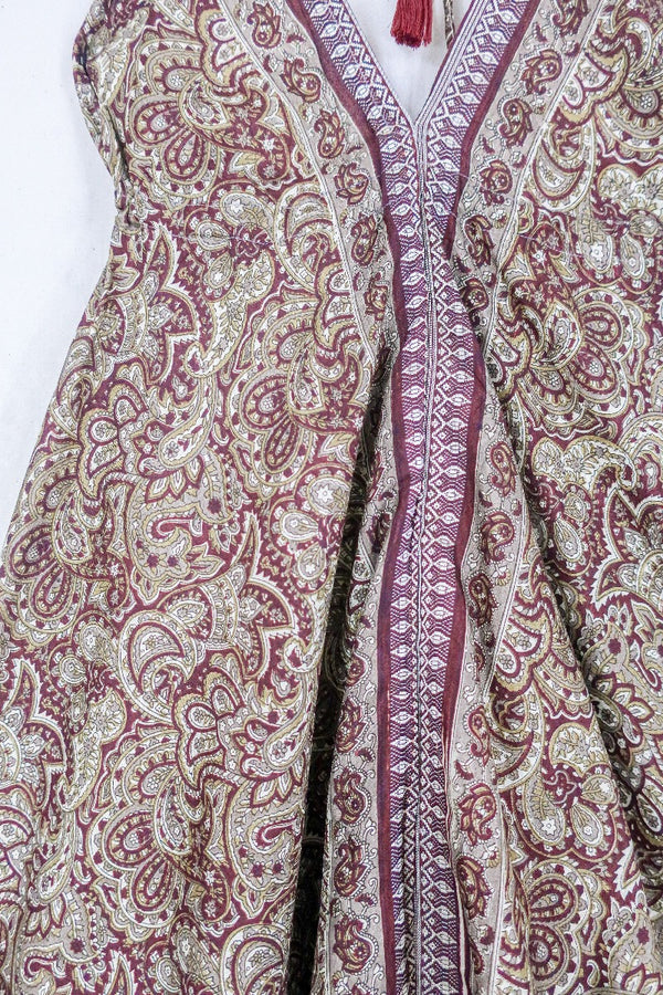 Medusa Harem Jumpsuit - Vintage Sari - Saffron and Cumin Ornate Paisley - S/M