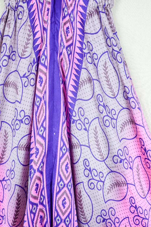 Medusa Harem Jumpsuit - Vintage Sari - Barbie Pink & Purple Vines - M/L