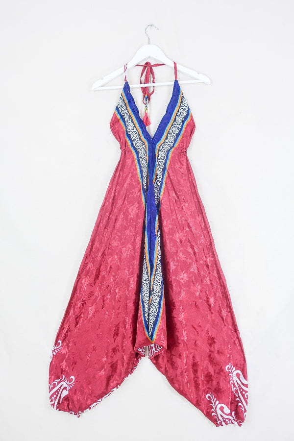 Medusa Harem Jumpsuit - Vintage Sari - Retro Cherry Red - M/L