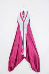 Medusa Harem Jumpsuit - Vintage Sari - Mulberry Daisies - M/L