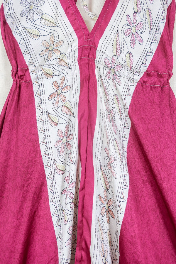 Medusa Harem Jumpsuit - Vintage Sari - Mulberry Daisies - M/L