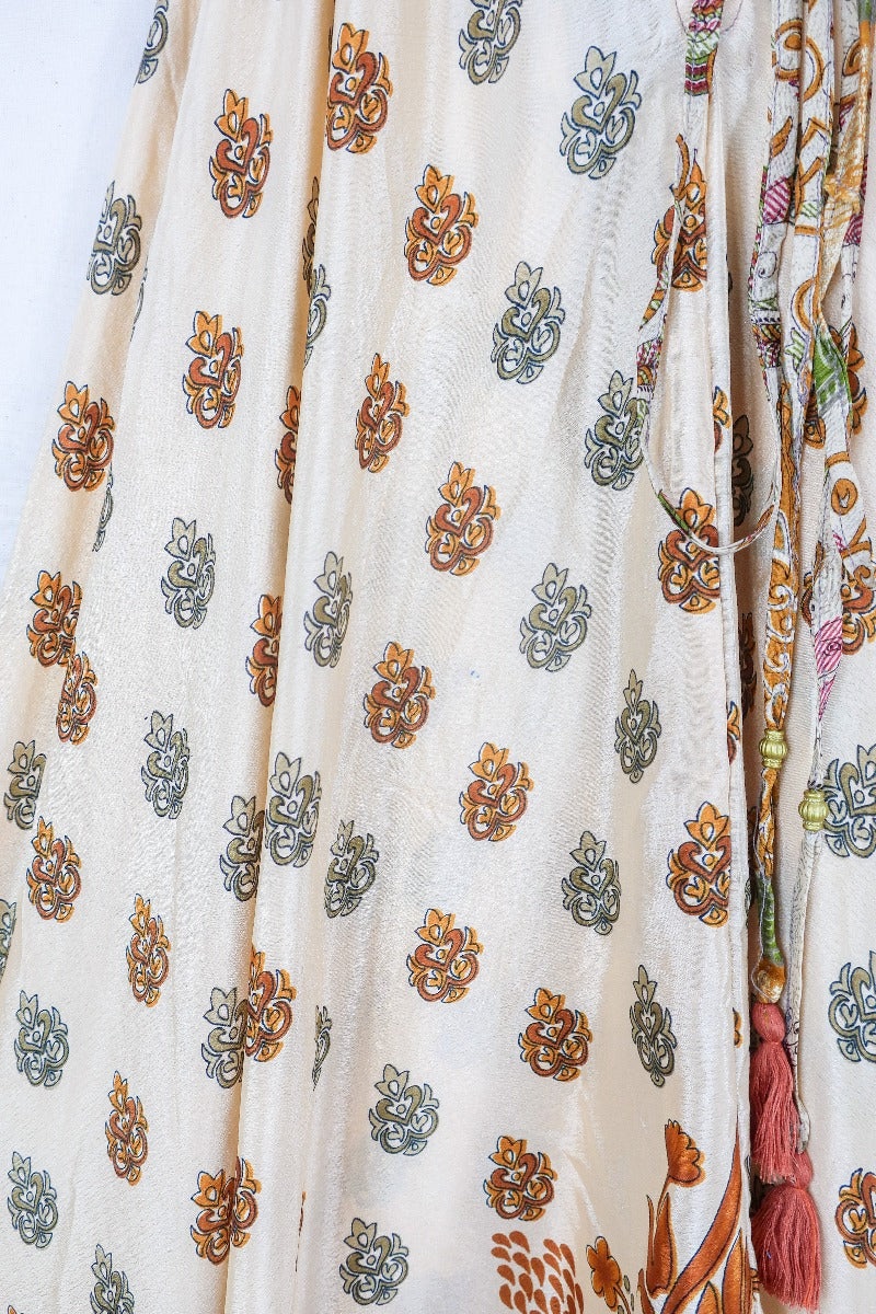 Medusa Harem Jumpsuit - Vintage Sari - Cream & Copper Floral Motif - M/L