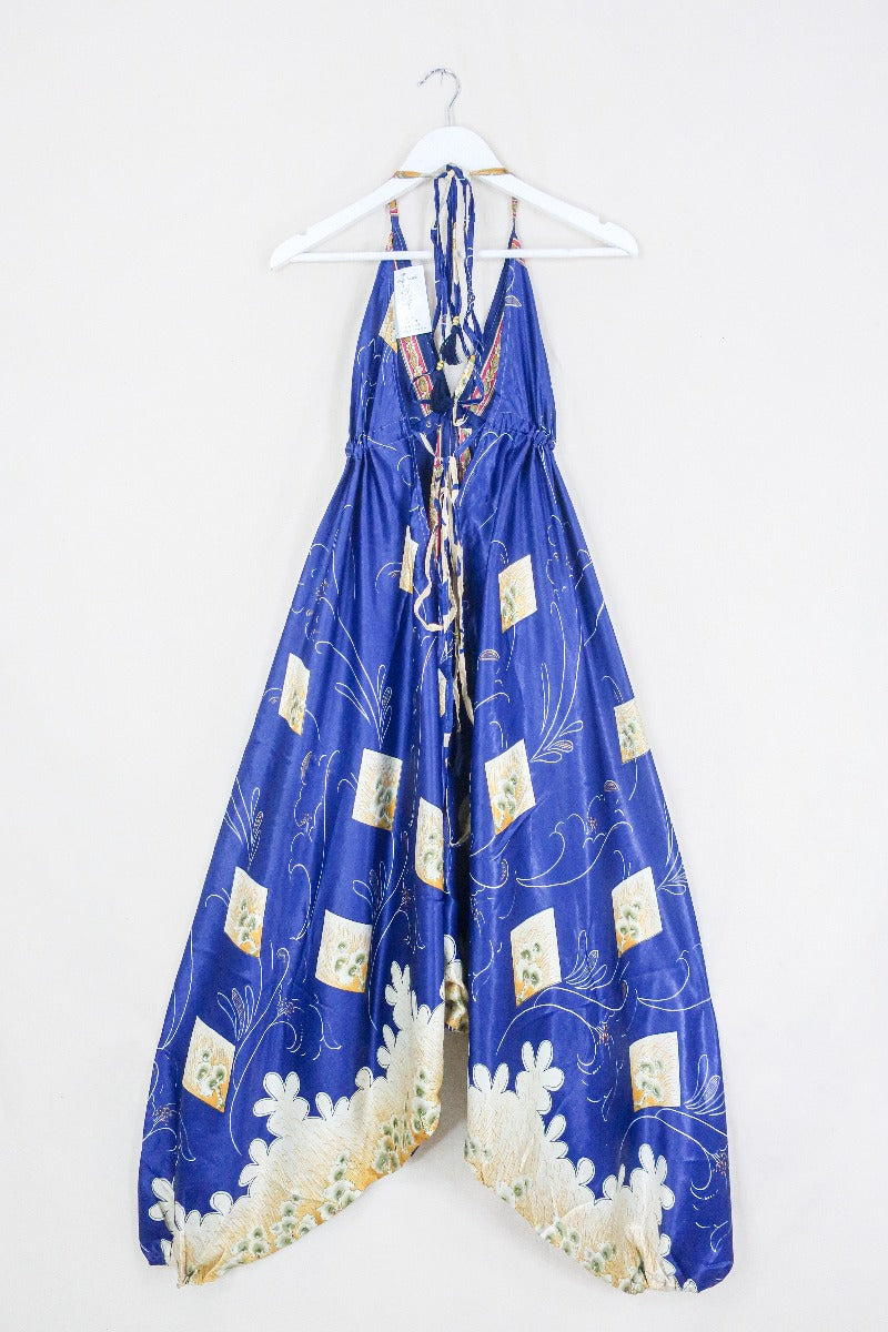Medusa Harem Jumpsuit - Vintage Sari - Midnight Blue Trees - M/L