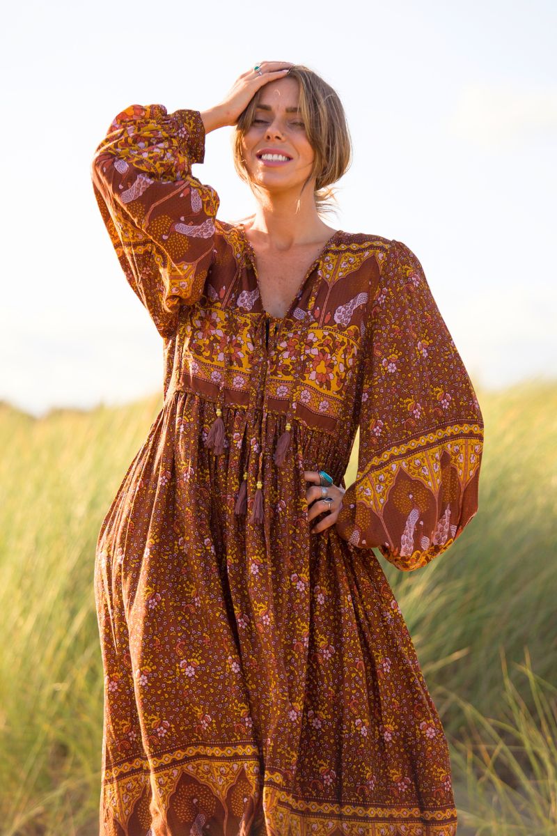 Bohemian Peacock Primrose Midi Dress in Gingerbread | All About Audrey All About Audrey Vintage Boutique Bohemian Peacock Primrose Midi Dress in Gingerbread | All About Audrey All About Audrey Vintage Boutique