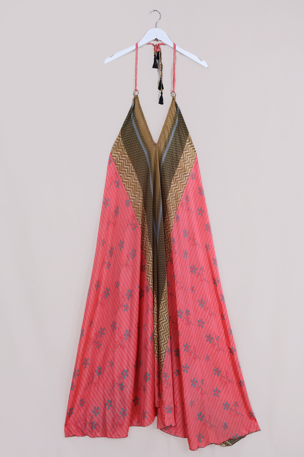 SALE | Athena Maxi Dress - Vintage Sari - Flamingo Pink & Faded Flowers - M to L/XL by All About Audrey
