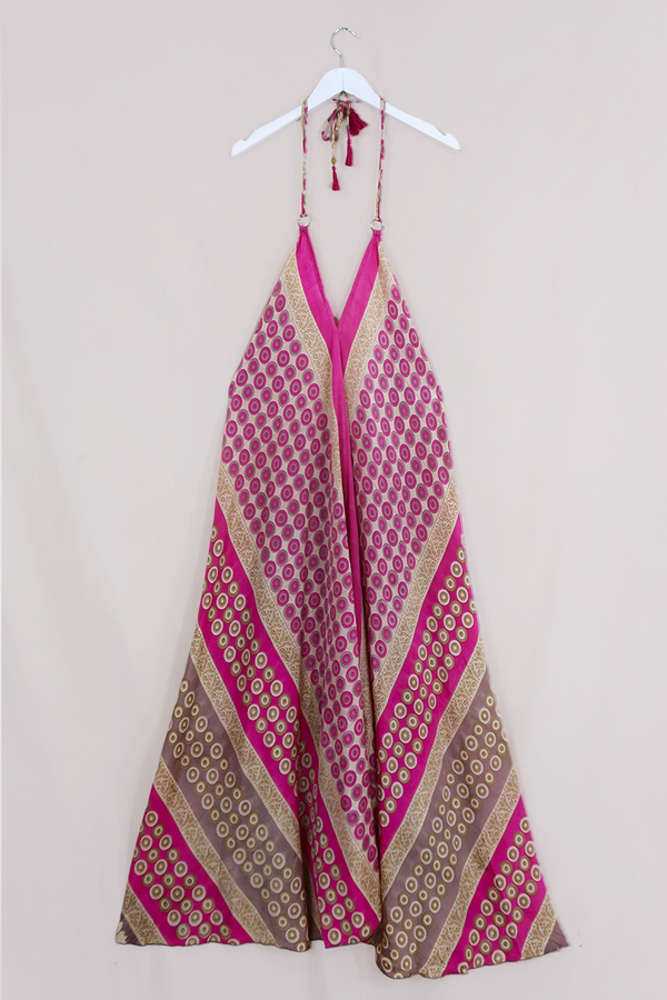 SALE | Athena Maxi Dress - Vintage Sari - Strawberry Pink Moons - M to L/XL