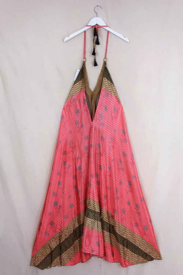 SALE | Athena Maxi Dress - Vintage Sari - Flamingo Pink & Faded Flowers - M to L/XL by All About Audrey