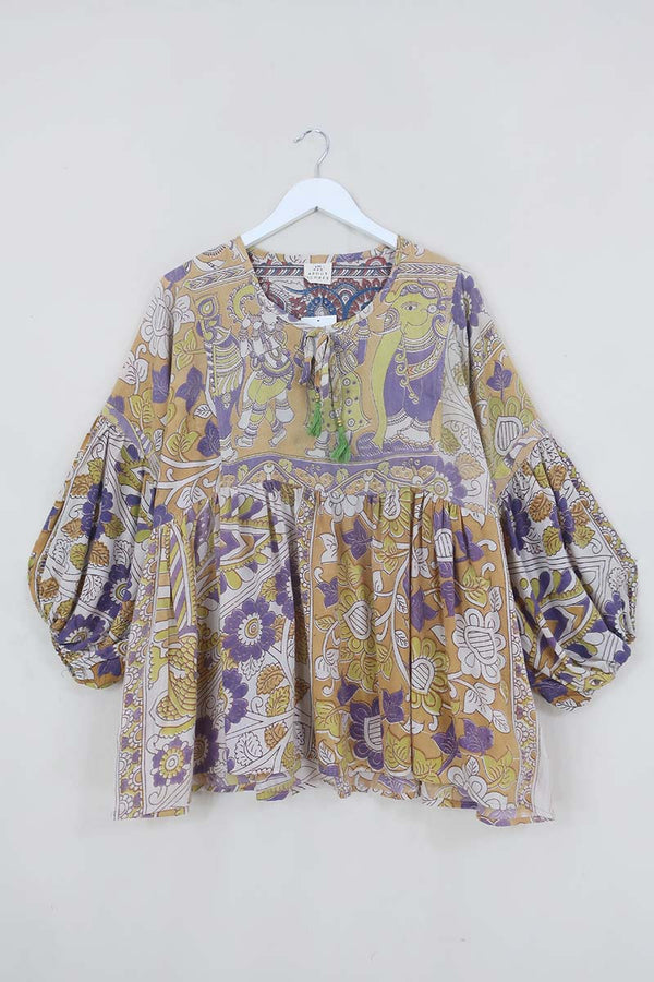 Daisy Boho Top - Flower Dancers At Dusk - Vintage Indian Cotton - Size L/XL by All About Audrey