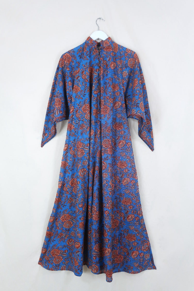 block print indian kaftan midi bohemian hippie cotton apollo dress 70s boho floral print sparkly adini style angel sleeve in crystal blue by all about audrey