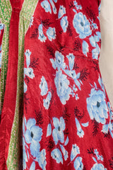 Blossom Midi Halter Dress - Cherry Red & Sky Blue Roses - Free Size XXL