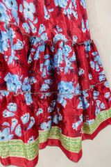 Blossom Midi Halter Dress - Cherry Red & Sky Blue Roses - Free Size XXL