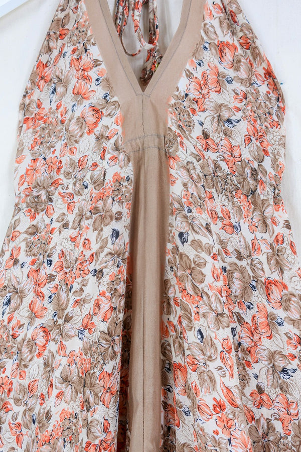 Blossom Midi Halter Dress - Painted Peach Floral - Free Size XS-M/L By All About Audrey