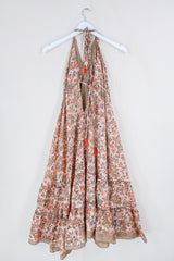 Blossom Midi Halter Dress - Painted Peach Floral - Free Size XS-M/L By All About Audrey
