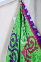 Blossom Halter-Neck Maxi Dress - Parakeet Green & Purple Swirls - Free Size S/M