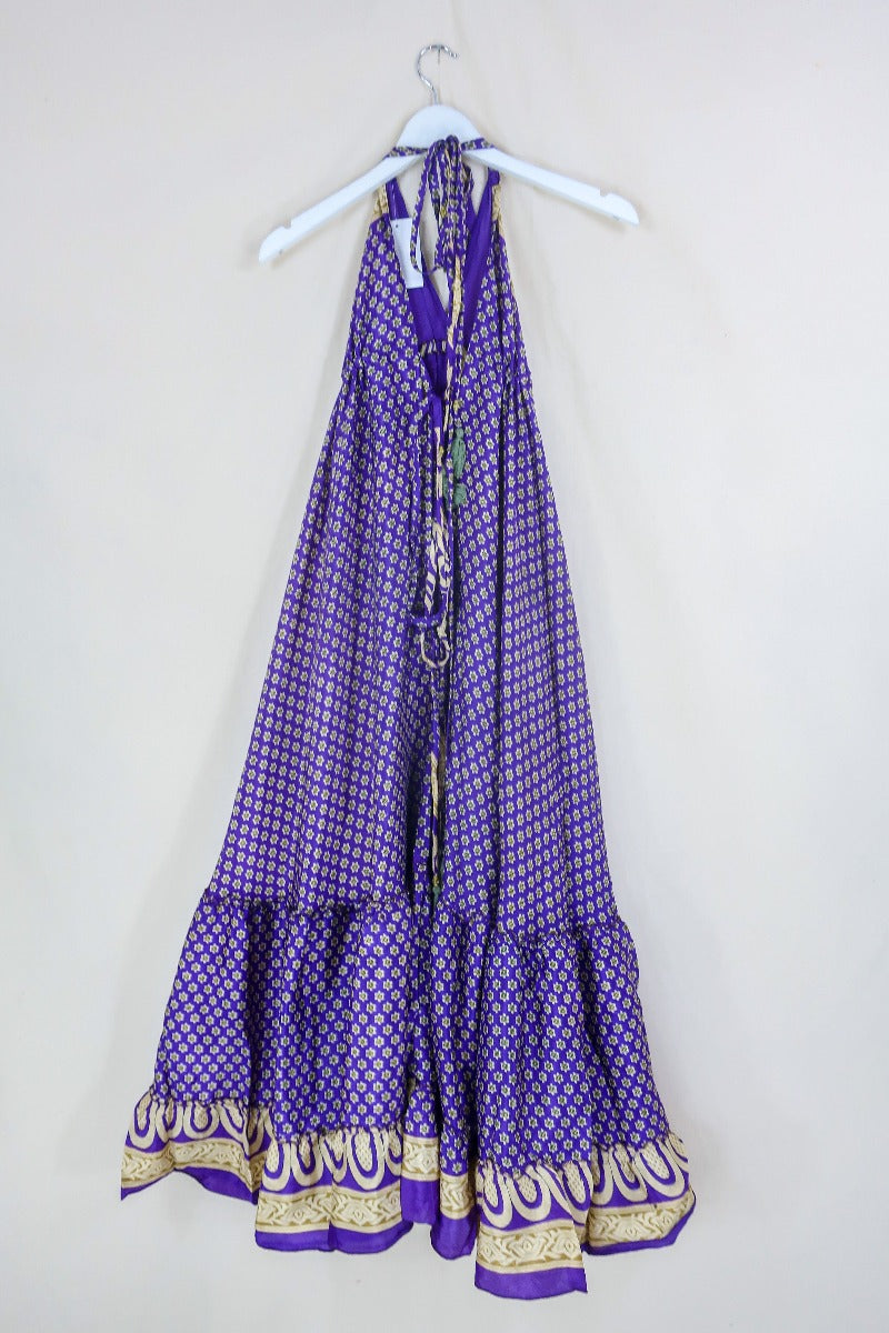 Blossom Halter-Neck Maxi Dress - Bright Violet Daisies - Free Size S/M By All About Audrey