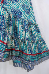 Blossom Midi Halter Dress - Turquoise & Sapphire Blue Stripes - Free Size S-L