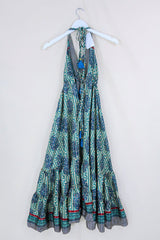Blossom Midi Halter Dress - Turquoise & Sapphire Blue Stripes - Free Size S-L By All About Audrey
