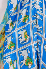 Blossom Midi Halter Dress - Abstract Blue Lions & Elephants - Free Size M/L-XXL