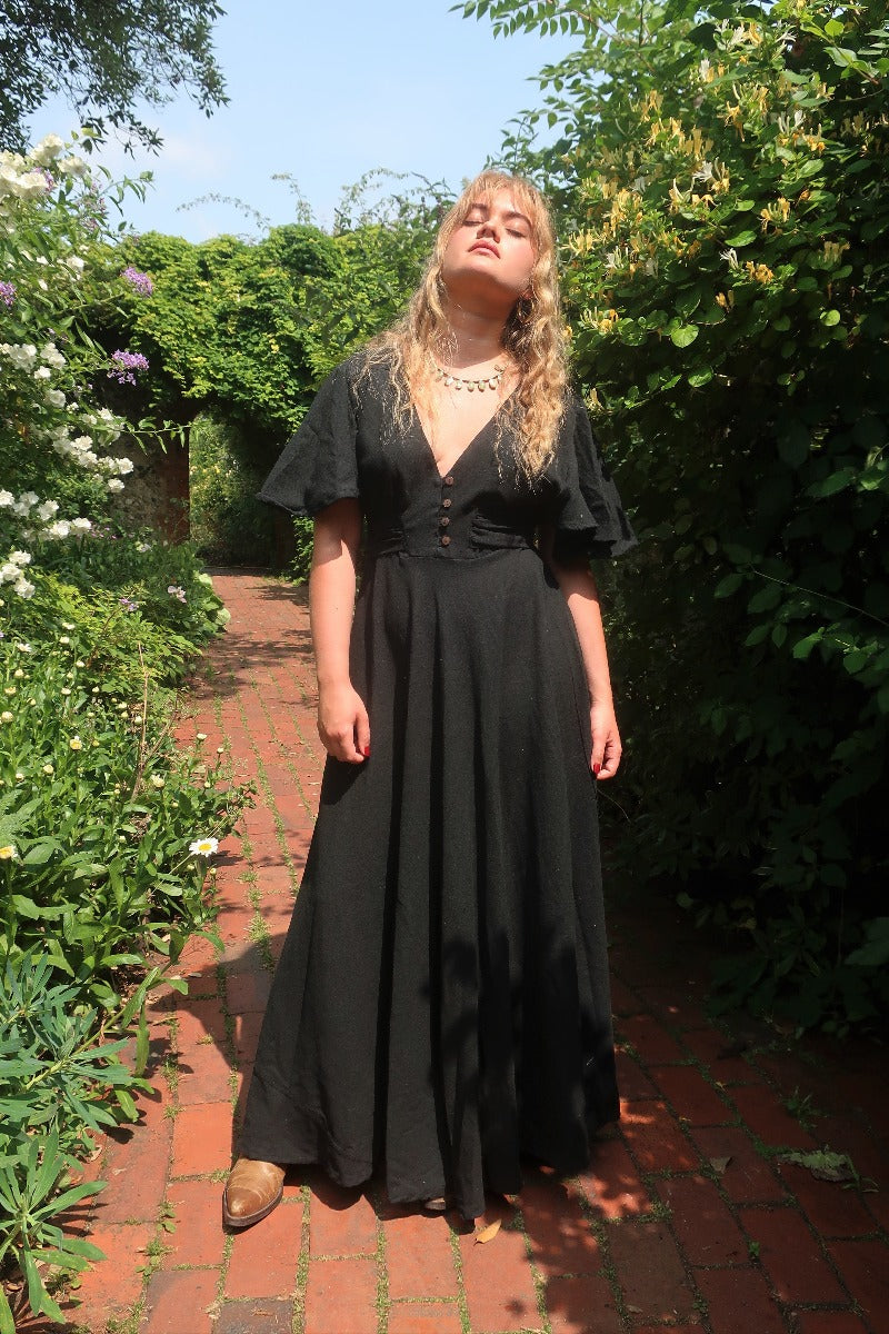 Margot 70s Boho Maxi Dress in Nightshade Black | All About Audrey All About Audrey Vintage Boutique Margot 70s Boho Maxi Dress in Nightshade Black | All About Audrey All About Audrey Vintage Boutique