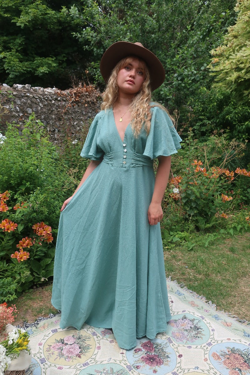 Margot 70s Boho Maxi Dress in Sea Green | All About Audrey All About Audrey Vintage Boutique Margot 70s Boho Maxi Dress in Sea Green | All About Audrey All About Audrey Vintage Boutique