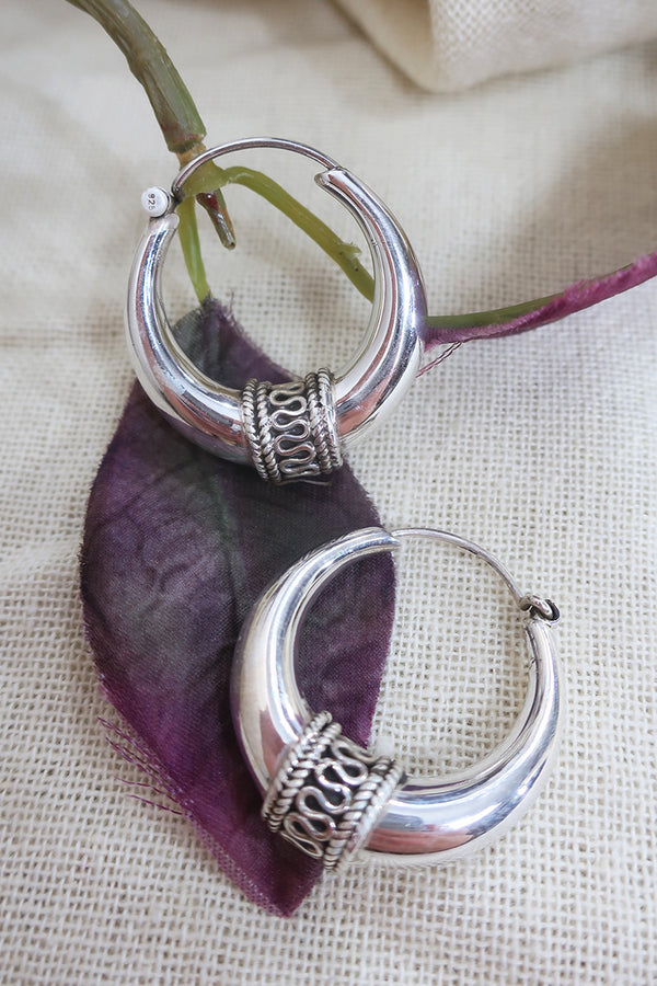 Medium Snake Rope Hoop Earrings in Silver by all about audrey