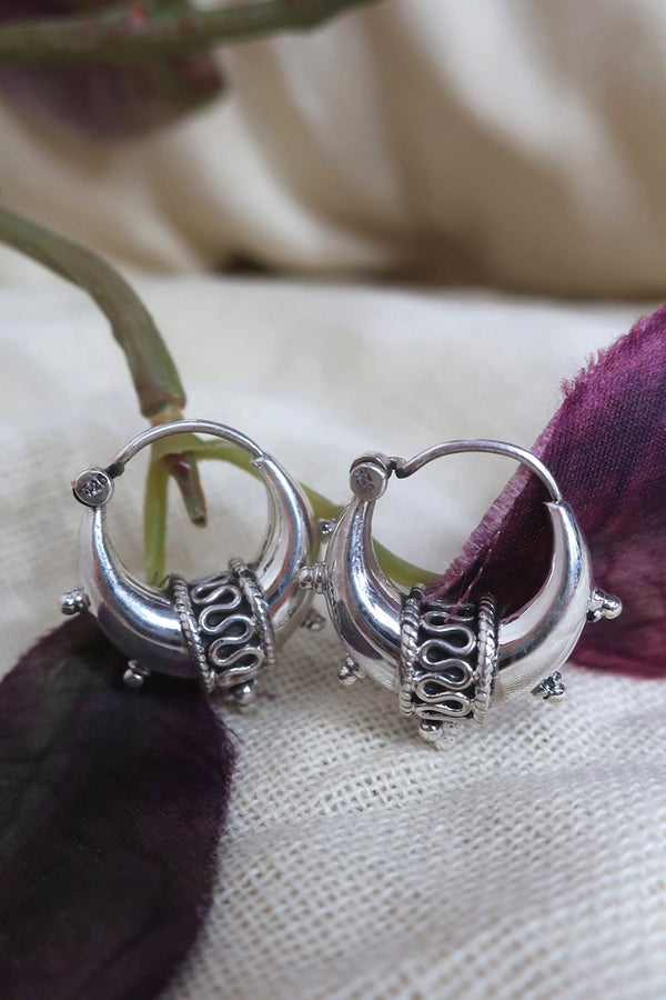 Mini Adorned Snake Rope Hoop Earrings in Silver