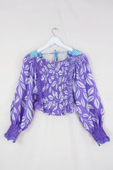 Pearl Top - Vintage Sari - Soft Lilac Leaves - XS - S By All About Audrey