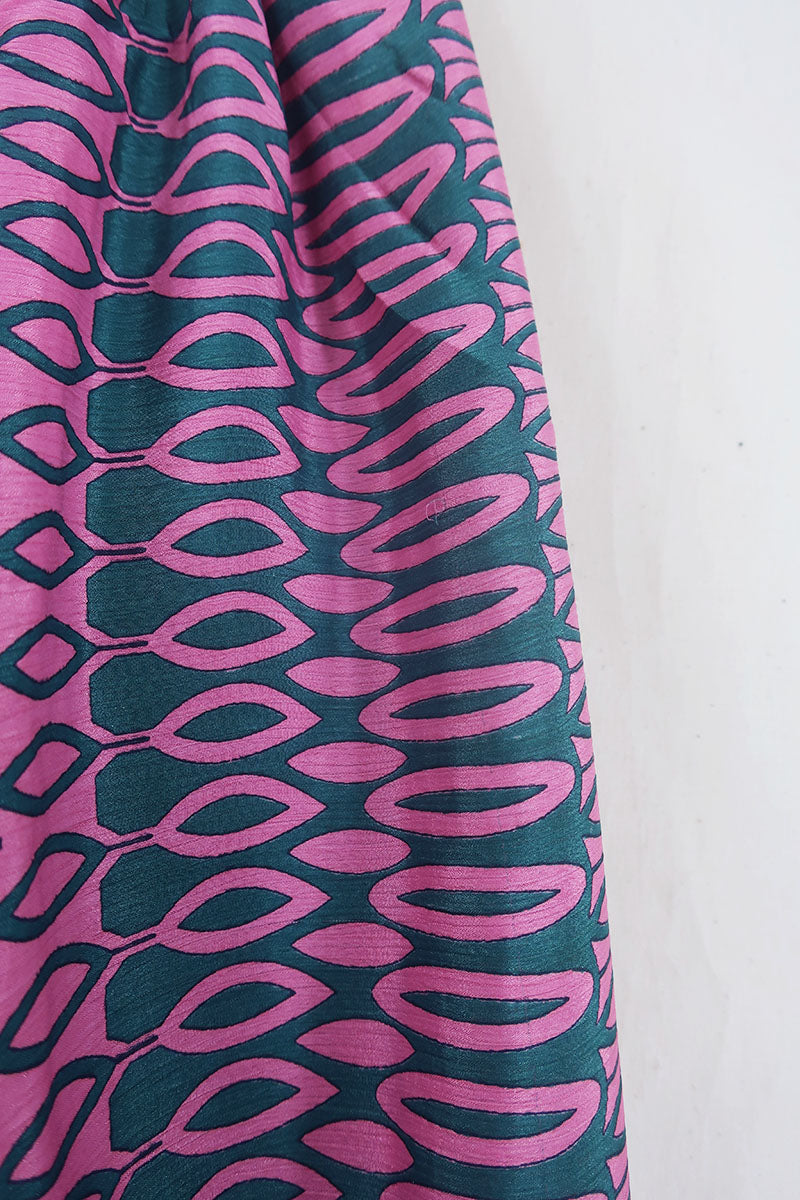 Pearl Top - Vintage Sari - Rosehip Pink & Jade Tile Print - XS - S