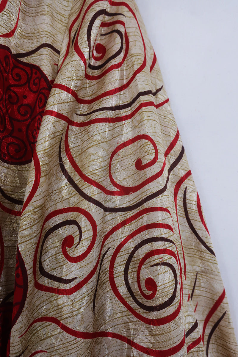 SALE Bonnie Shirt Dress - Red Garnet & Sun Spots - Vintage Indian Sari - Size M/L