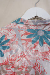 Bonnie Shirt Dress - Salt White, Coral & Cornflower Floral - Vintage Indian Sari - Size L/XL
