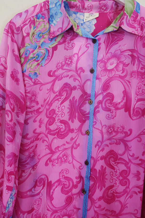 Bonnie Shirt Dress - Wild Orchid Baroque - Vintage Indian Sari - Size L/XL By All About Audrey
