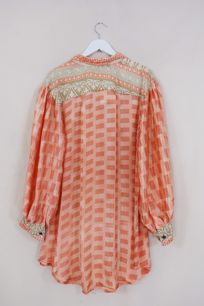 Bonnie Shirt Dress - Seashell Coral Cove - Vintage Indian Sari - Size XXL By All About Audrey