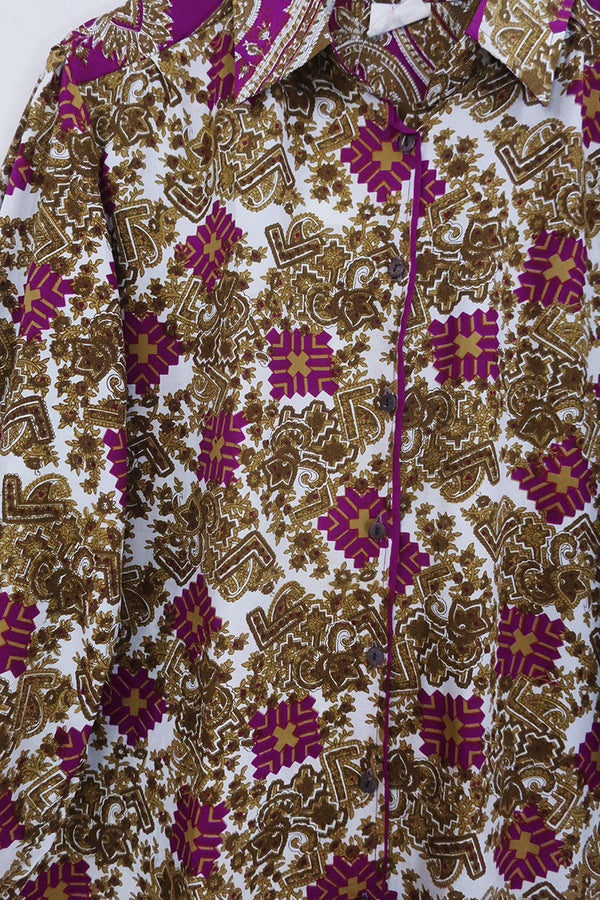 Bonnie Shirt Dress - Regal Gold & Gemstone - Vintage Indian Sari - Size L/XL By All About Audrey