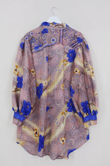 Bonnie Shirt Dress - Muted Mauve & Sunbeam Blossom - Vintage Indian Sari - Size XXL By All About Audrey