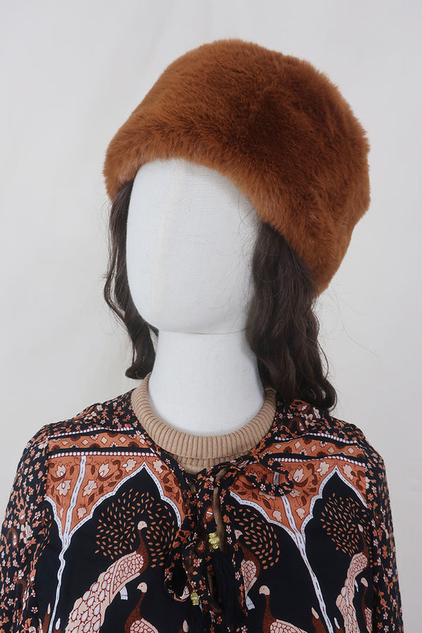 Anastasia Faux Fur Hat in Burnt Orange By All About Audrey