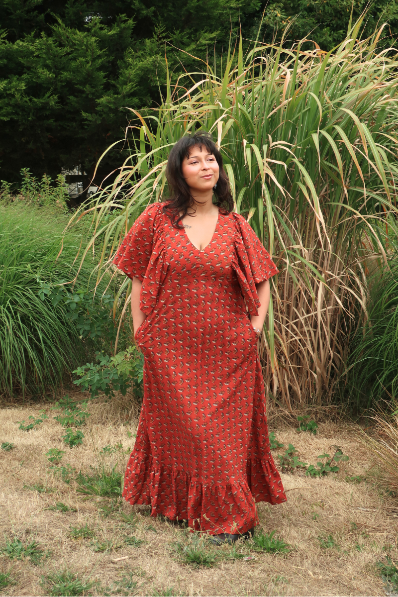 knee length dresses for ladies Martha Maxi Dress in Crimson Field Of Dreams