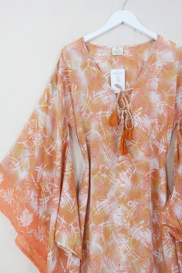 Cassandra Maxi Kaftan - Peach Melba - Vintage Sari - Size M/L by All About Audrey