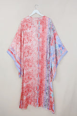Cassandra Maxi Kaftan - Coral Pink Botanical - Vintage Sari - Size S/M by All About Audrey