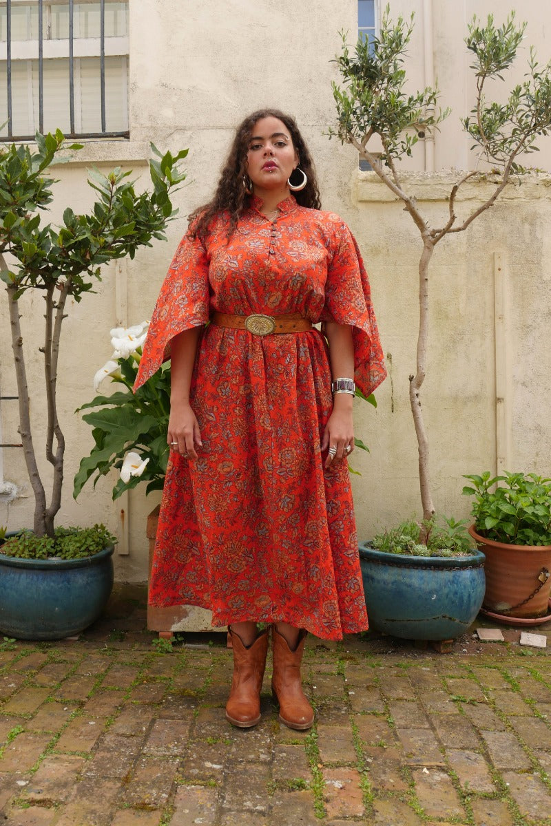 Apollo 70s Boho Maxi Kaftan Dress | Coral Orange | All About Audrey All About Audrey Vintage Boutique Apollo 70s Boho Maxi Kaftan Dress | Coral Orange | All About Audrey All About Audrey Vintage Boutique
