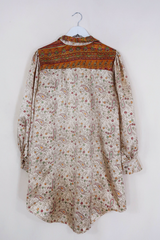 Bonnie Shirt Dress - Jewelled Caramel Wildflower - Vintage Indian Sari - Size L/XL