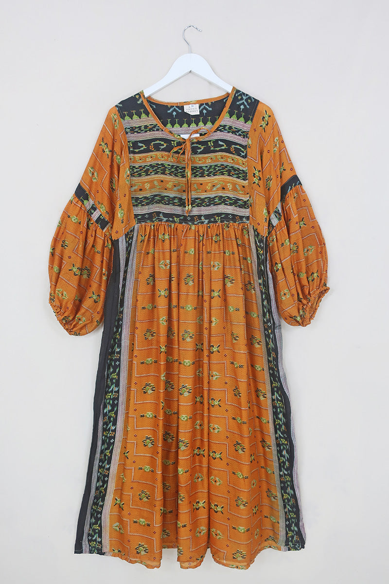 Daisy Cotton Boho Dress Rust Ink Black Stripe XS| All About
