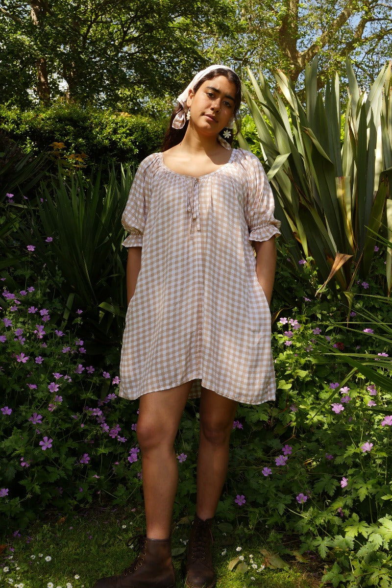 Dolly Mini Dress in Biscuit Brown Gingham | All About Audrey All About Audrey Vintage Boutique Dolly Mini Dress in Biscuit Brown Gingham | All About Audrey All About Audrey Vintage Boutique