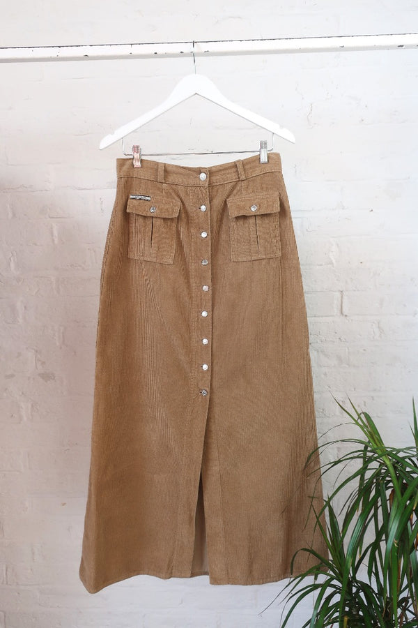 Vintage Skirt - Camel Cord Maxi - Size M By All About Audrey