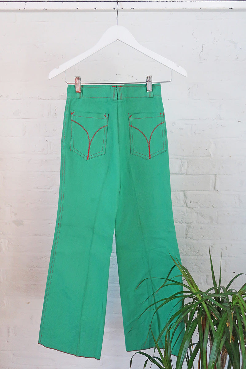 Vintage Trousers - Forever Green Flares - W24 L29 By All About Audrey